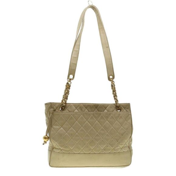 CHANEL Matelasse Chain Shoulder Bag Lamb Skin Beige CC - Picture 1 of 15
